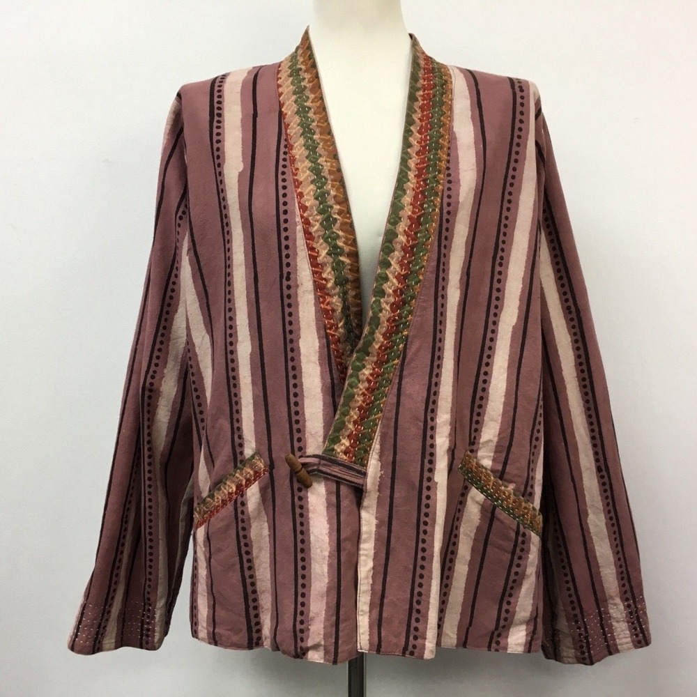 Chico's Women's Light Jacket‎ Medium Multi-color Reversible Striped